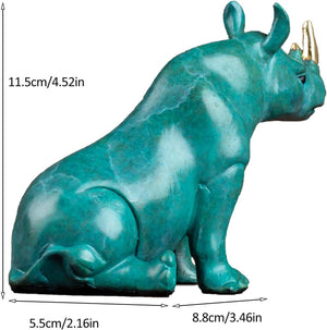 Size reference for the 4.52-inch bronze rhinoceros figurine.