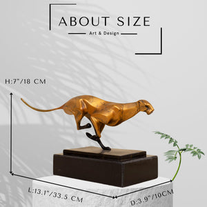 Bronze running cheetah sculpture size dimension reference chart showing 13.1 x 4.7 inch measurements