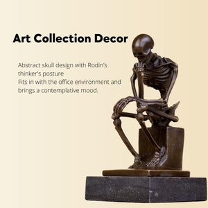 Bronze skeleton Thinker statue in brown bronze finish premium materials feature card