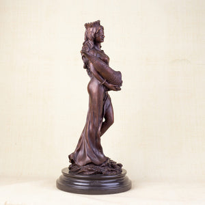 Bronze Tyche Fortuna goddess wealth statue back view long hair detail
