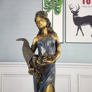 Bronze Tyche Fortuna goddess wealth statue front view interior deer wall art display