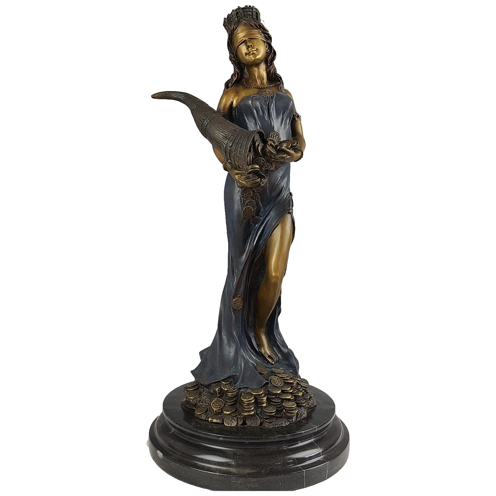 Bronze Tyche Fortuna goddess wealth statue front view white background full body