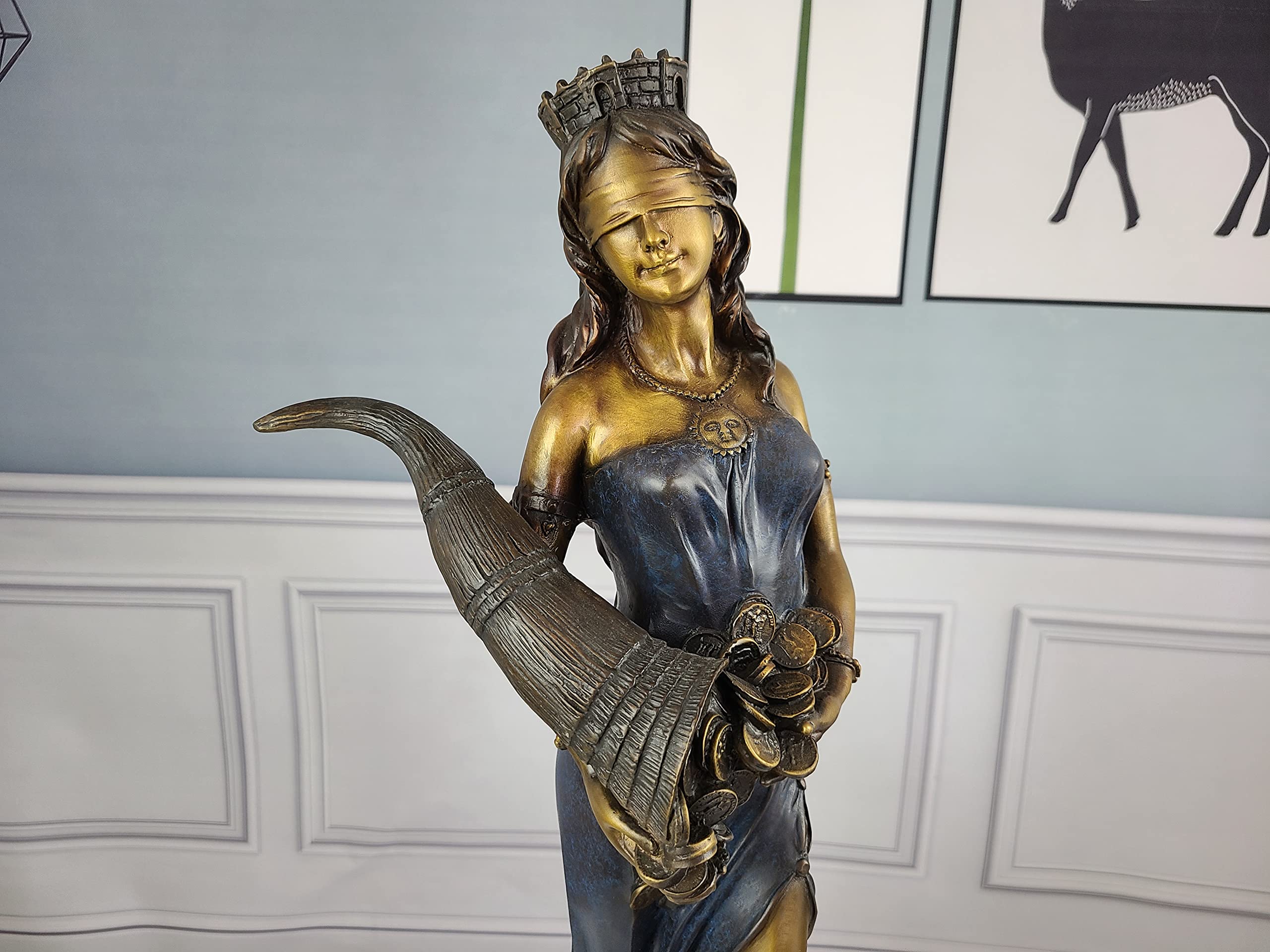 Bronze Tyche Fortuna goddess wealth statue three quarter angle interior display