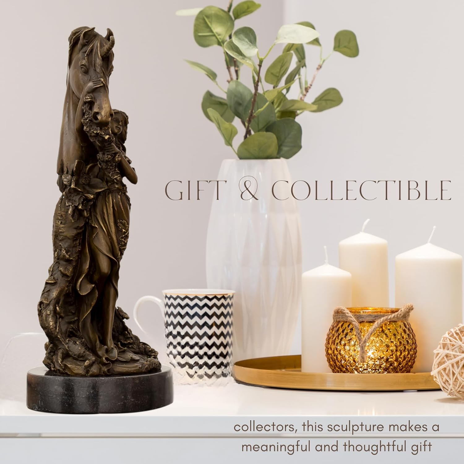 Bronze unicorn angel spirit sculpture as gift and collectible art display