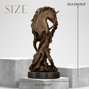 Bronze unicorn and angel spirit statue size chart showing height and dimensions