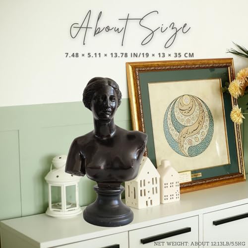 Second size reference of bronze Venus de Milo bust statue displayed with photo frame background
