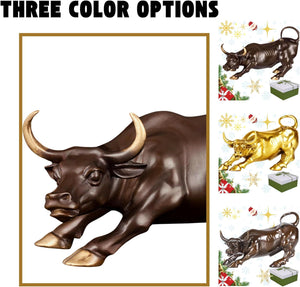 Size scale reference for brown brass bull with gold-finished features.