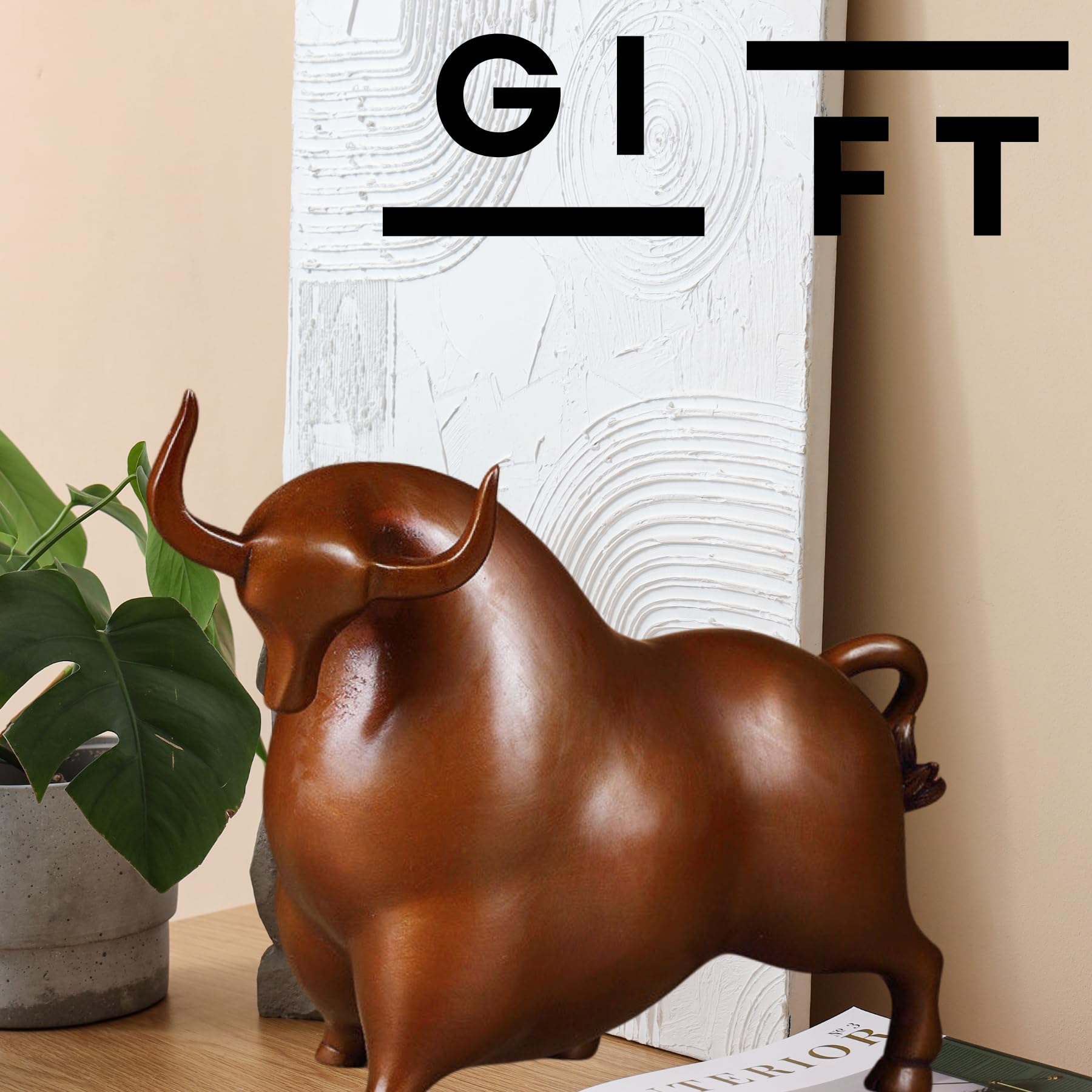 Premium handcrafted texture of the brown bronze bull ornament.