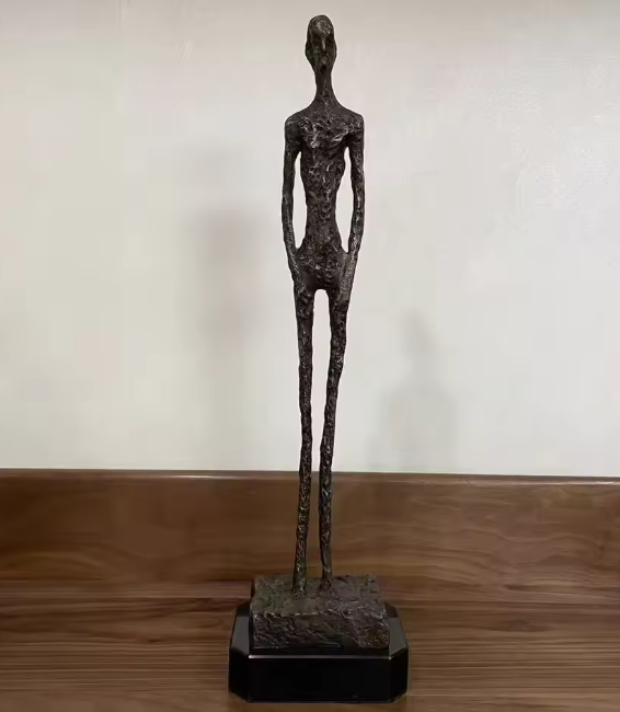 Giacometti-Inspired 45cm Standing Man Bronze Sculpture with Luxury Marble Base