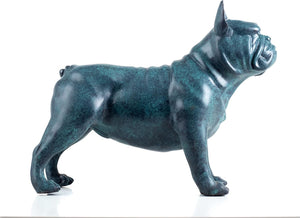 Premium Solid Bronze French Bulldog Statue - 9" Handcrafted Lost-Wax Casting - Alert Seated Frenchie Sculpture - Deep Turquoise Blue Patina - Heavyweight 8.4lbs Pure Bronze Art - Luxury Modern Home Office Decor - Bronze - Detail View 3