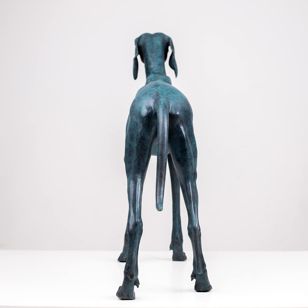 Premium Solid Bronze Greyhound Statue - 28" Handcrafted Lost-Wax Casting - Vigilant Life-like Greyhound Sculpture - Deep Turquoise Blue Patina - Heavyweight 26lbs Pure Bronze Art - Luxury Modern Home Office Centerpiece - Bronze - View Detail 4