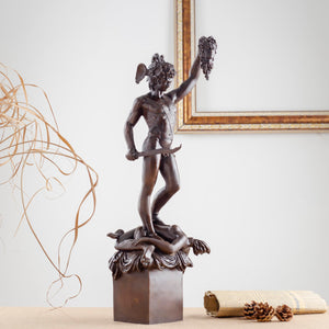Benvenuto Cellini Perseus Medusa bronze sculpture dark brown patina front view