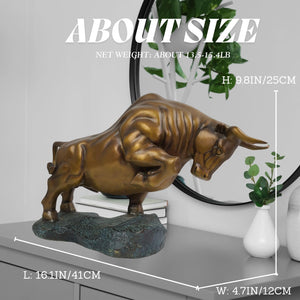 15.8-inch antique bronze bull statue size and scale reference.