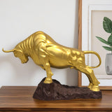 Luxury gold finish charging bull sculpture, 15.8 inch, wealth symbol decor