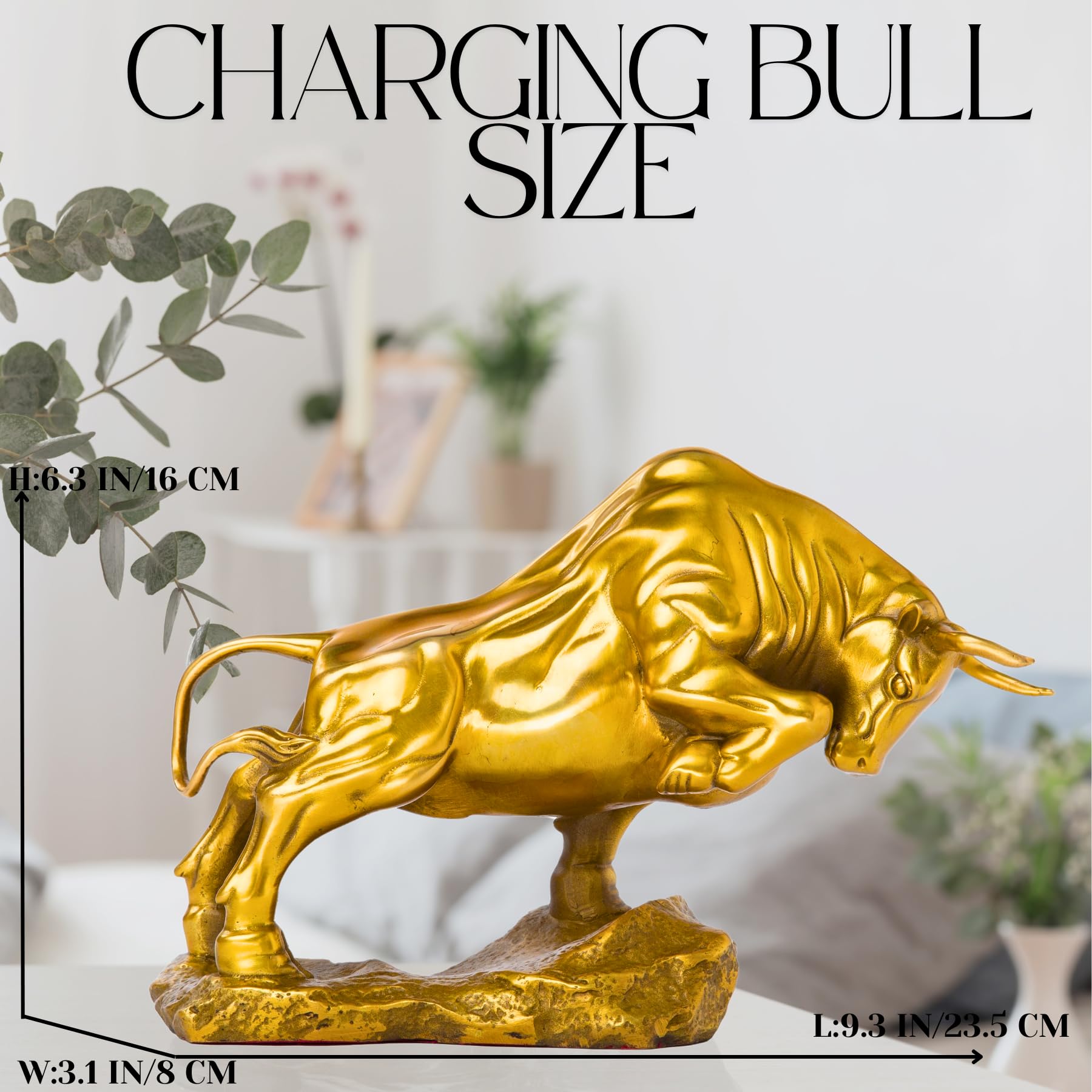 Close-up of golden yellow bull head and horn details.