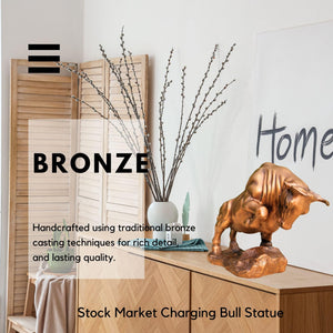 Golden yellow charging bull sculpture, side profile display.