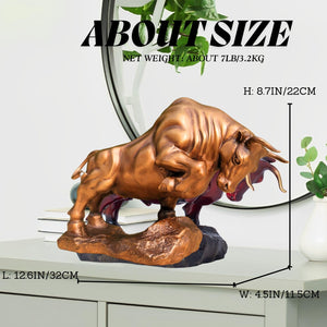 15.8-inch golden yellow bull statue size and scale reference.