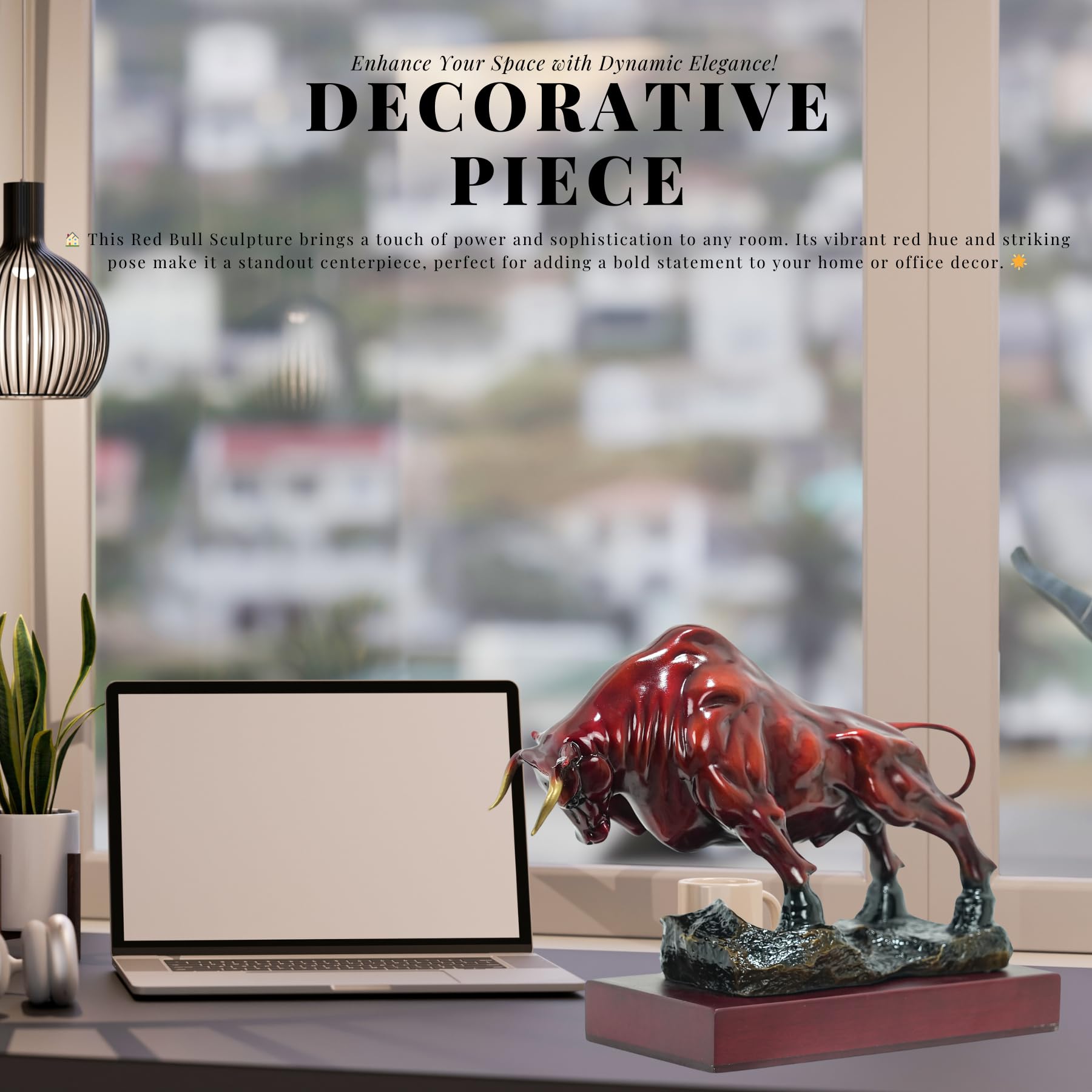 Premium red bronze charging bull on wood base, angle.