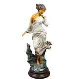 Chione goddess bronze statue 27 inch front view on white background with polychrome white gown and black marble base