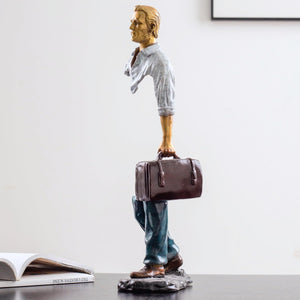 Hand-finished brown bronze briefcase detail on the celestial gray traveler.