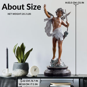 Cupid bronze sculpture about size reference desk display office setting