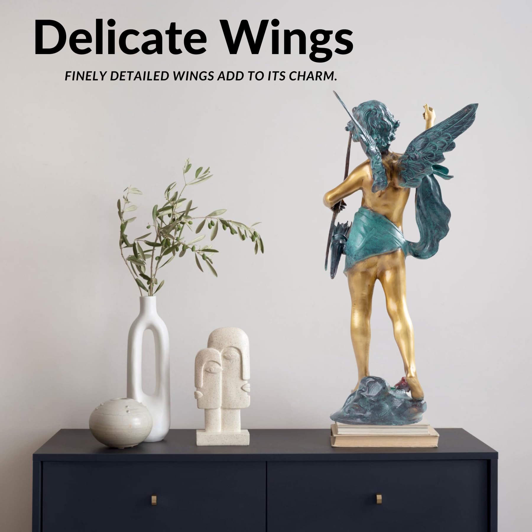 Cupid bronze sculpture colorful ideal gift choice woman holding interior display