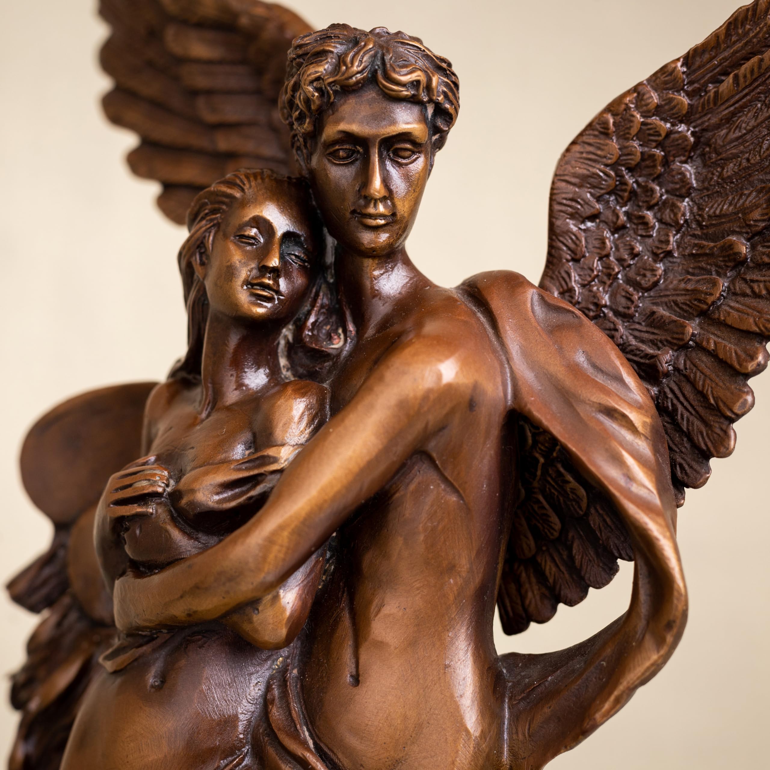 Cupid Psyche bronze sculpture back left angle view wings and figure detail