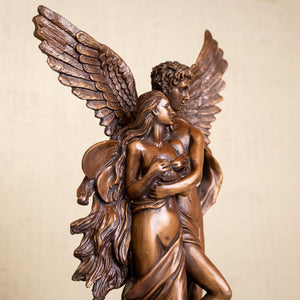 Cupid Psyche bronze sculpture base and lower figure detail close up copper finish
