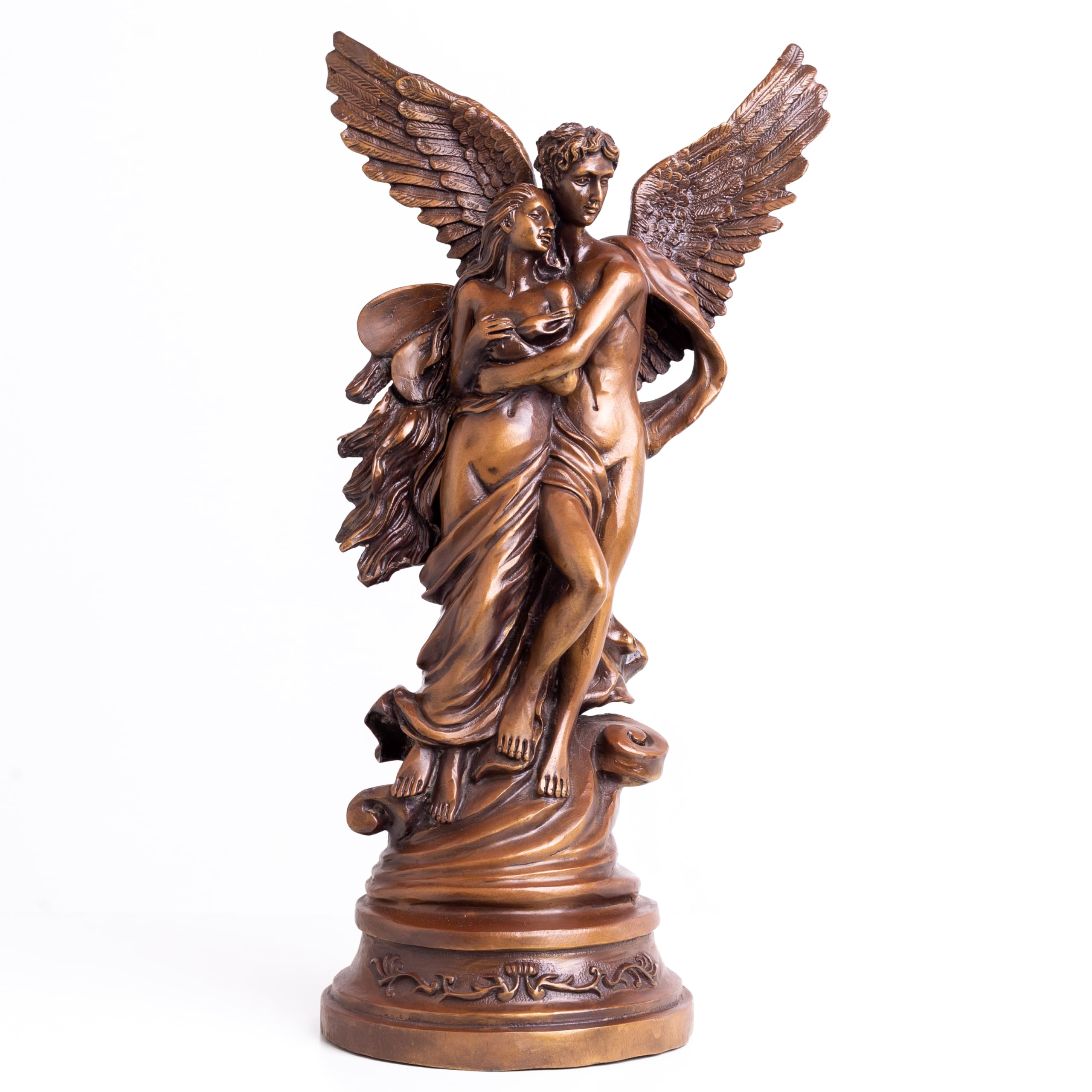 Cupid and Psyche bronze sculpture copper brown patina full view white background