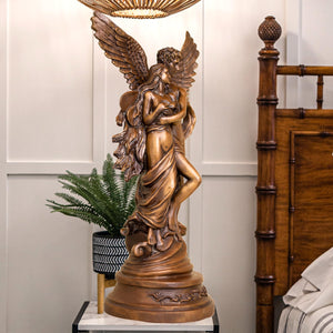 Cupid Psyche bronze sculpture front view copper brown patina detail