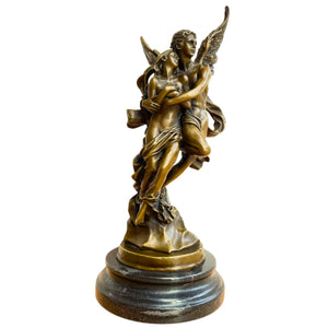 Cupid Psyche bronze sculpture style 2 gold patina marble base front view
