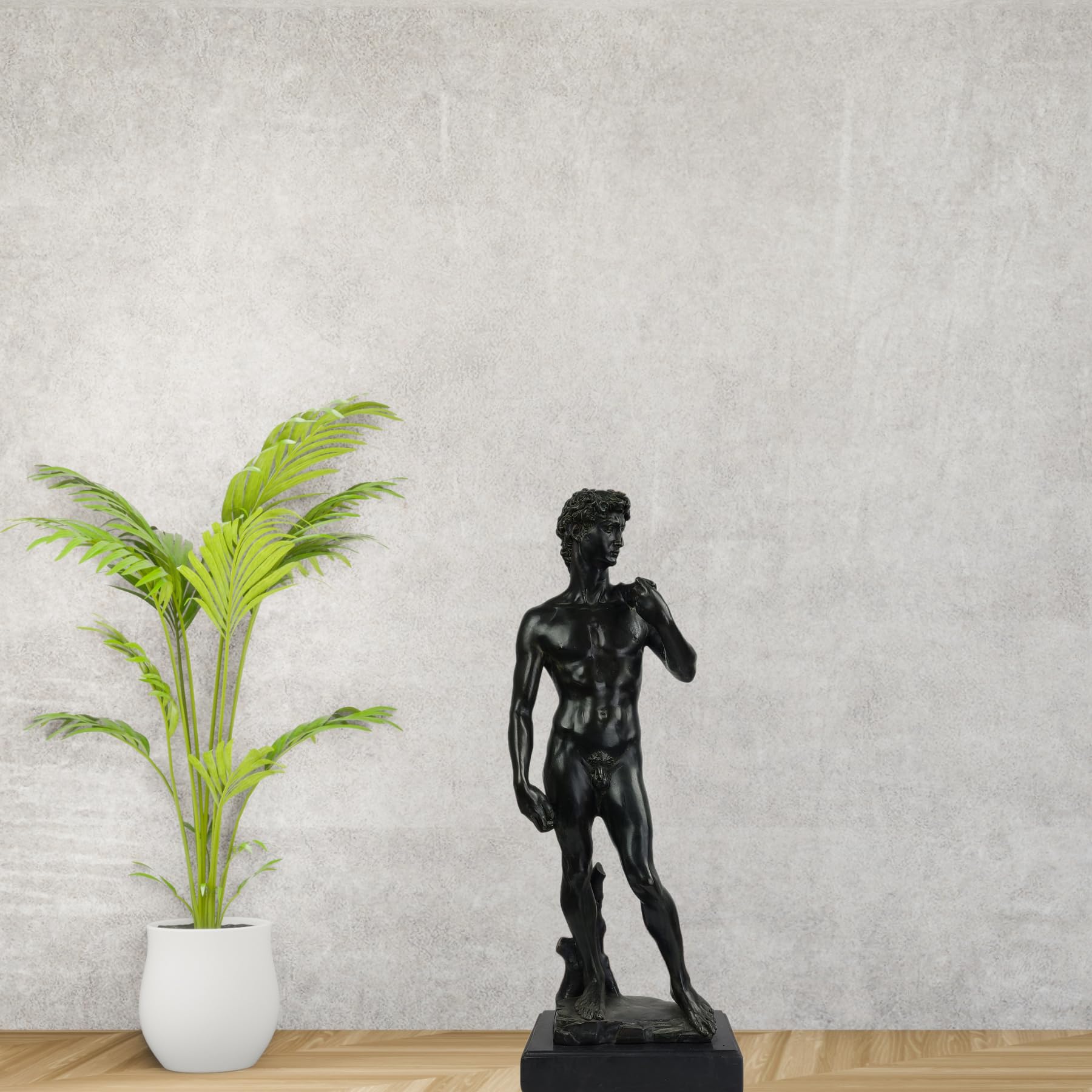 David modern bronze statue black finish side view showing full figure and marble base profile