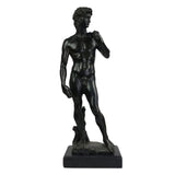 Michelangelo David modern bronze statue front view on marble base, blue-green patina finish