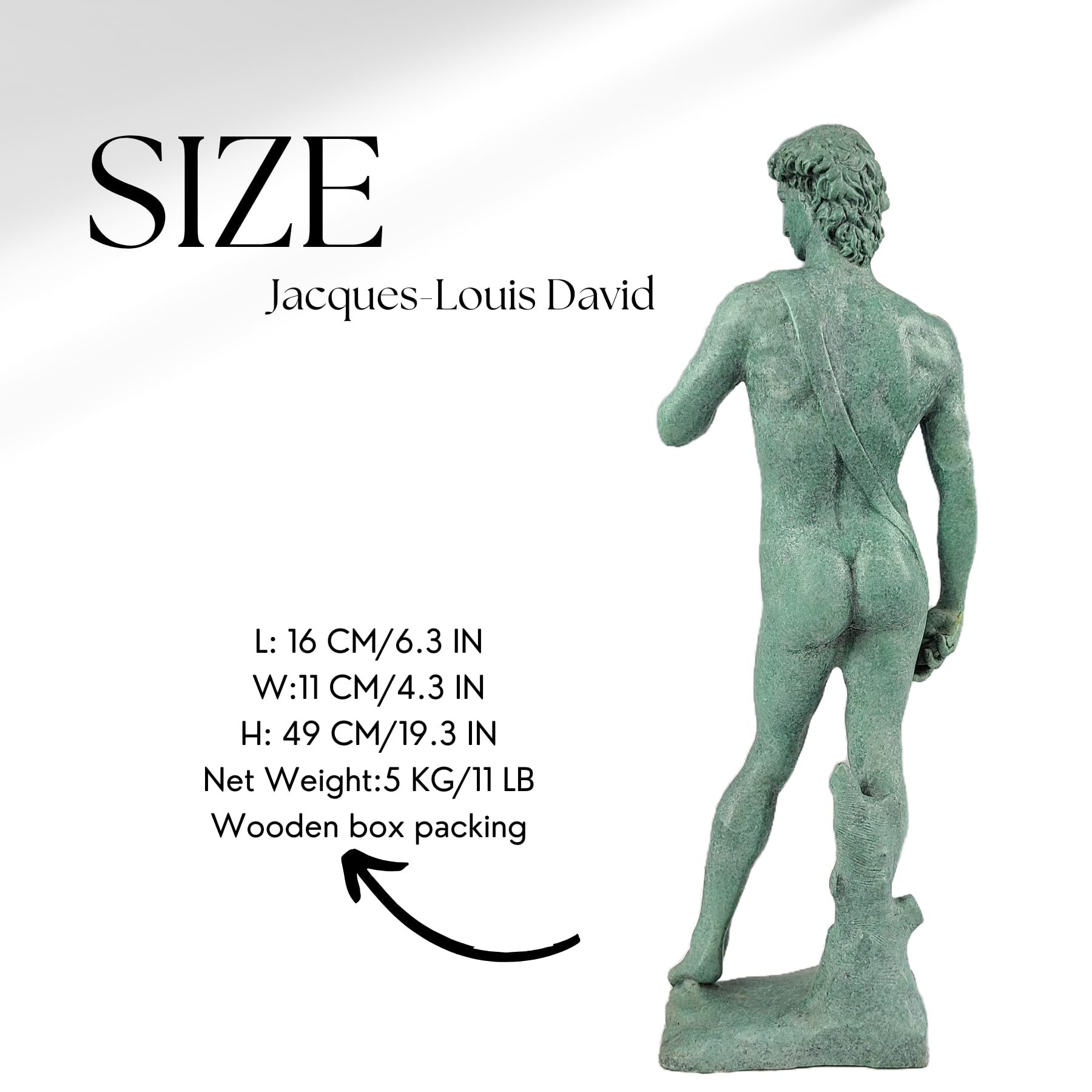 David modern bronze statue available size variants comparison chart with dimensions