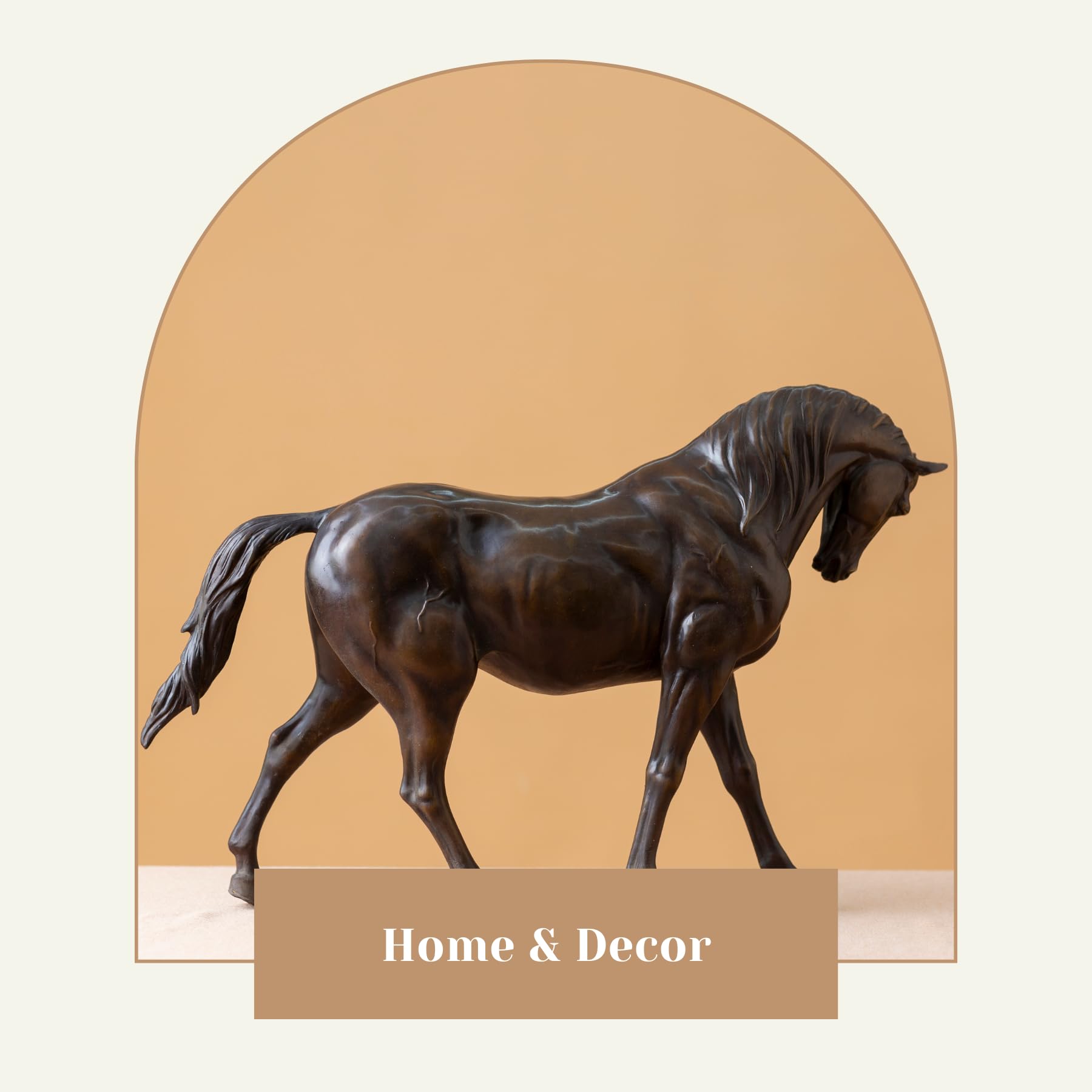 European Andalusian horse bronze sculpture black finish displayed against arch background