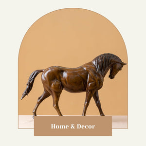 European Andalusian horse bronze sculpture displayed against arch background decorative setting