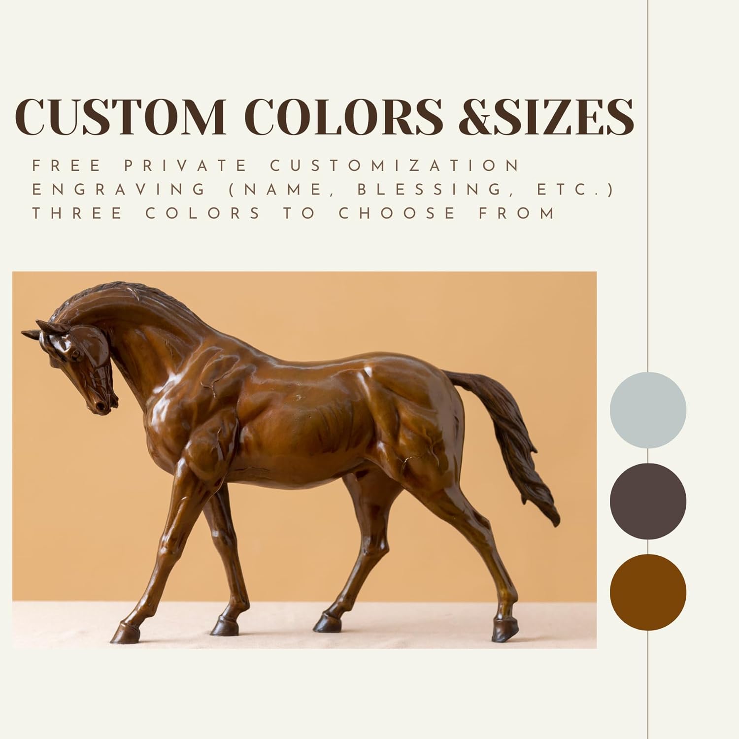 European Andalusian horse bronze sculpture custom colors and sizes selection showing dark brown finish option