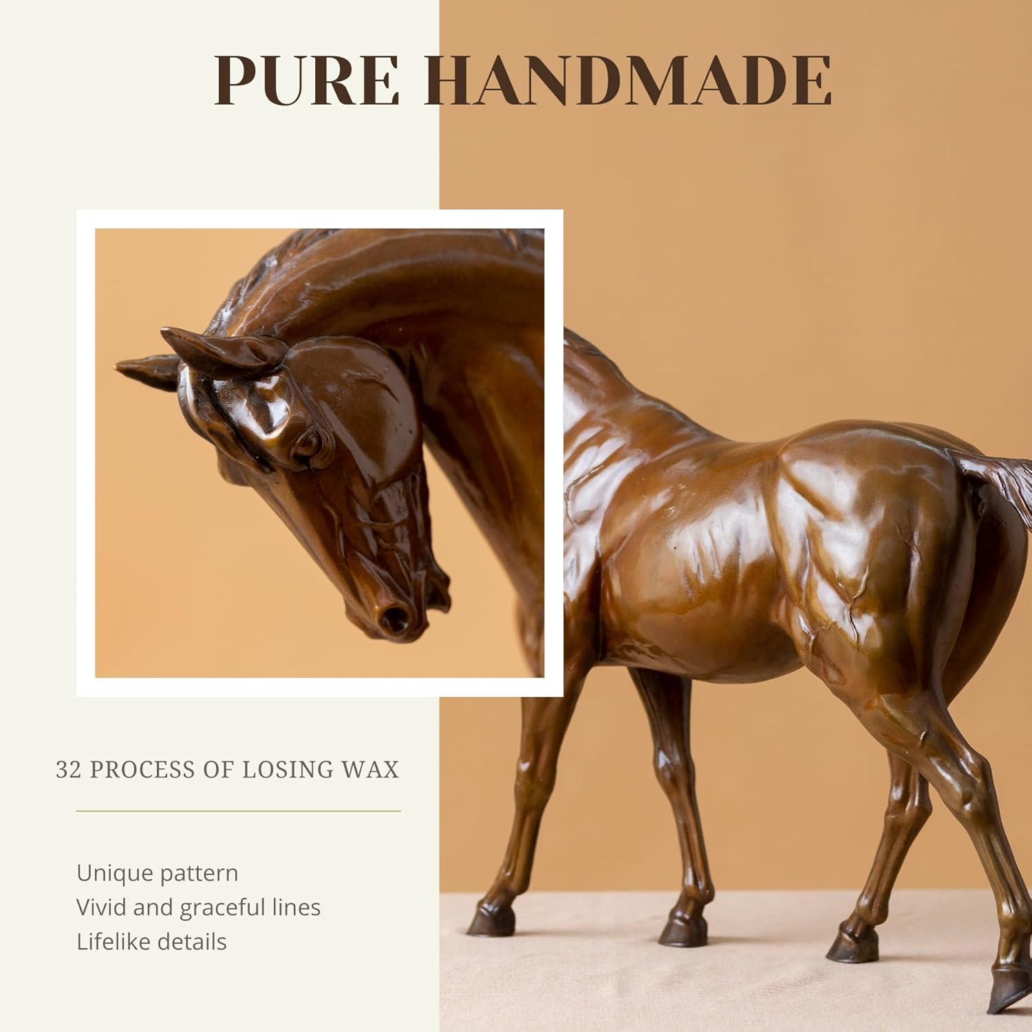 European Andalusian horse bronze sculpture pure handmade craftsmanship showing dark brown finish detail