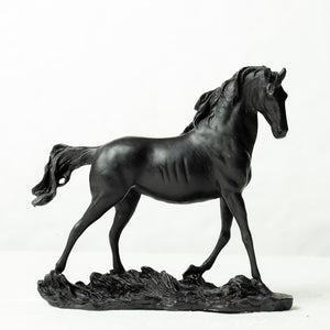 8.3-inch European bronze standing horse statue in black finish, side front view on white background