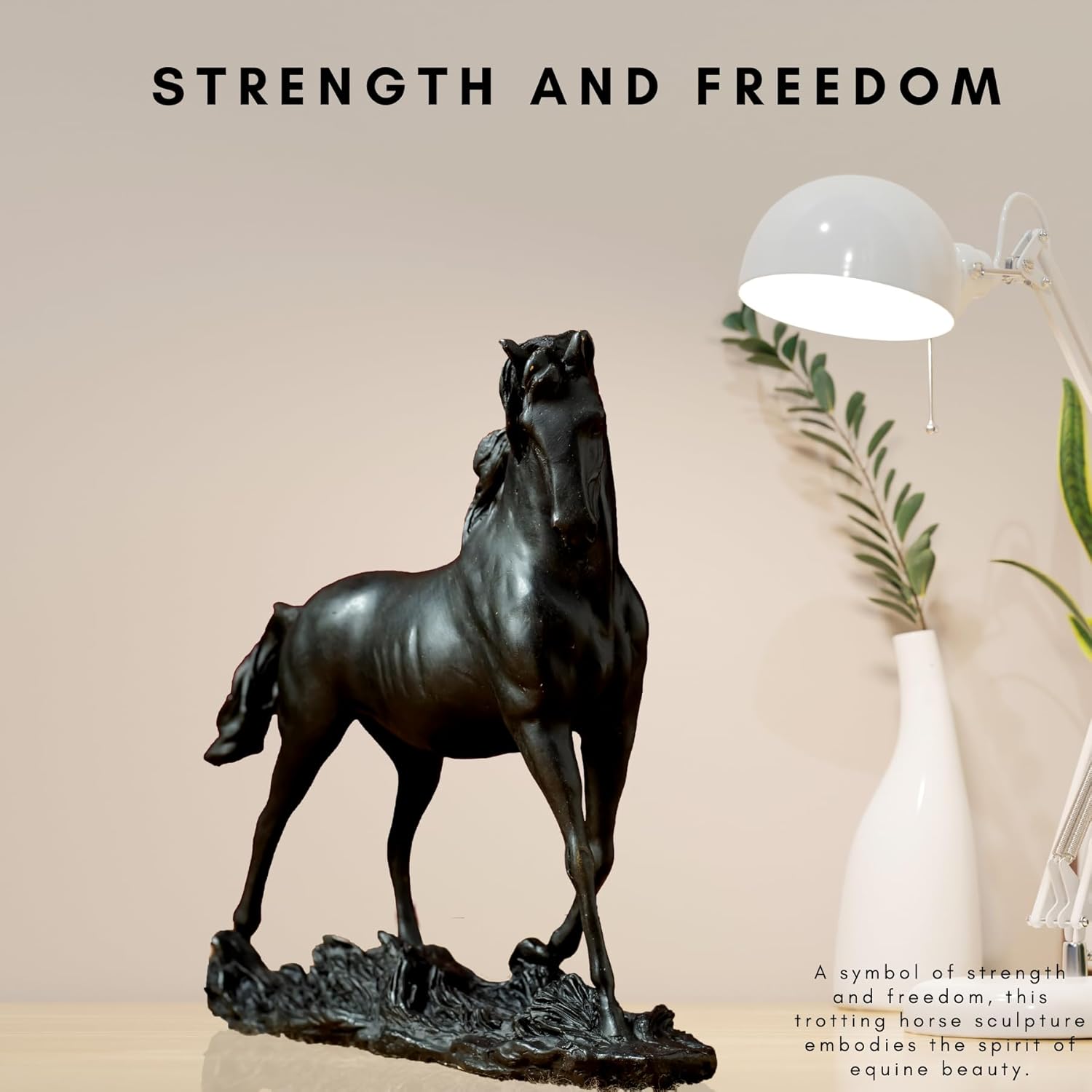 European bronze standing horse statue as symbol of strength and freedom in indoor display setting
