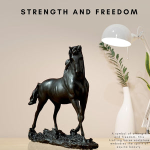 European bronze standing horse statue as symbol of strength and freedom in indoor display setting