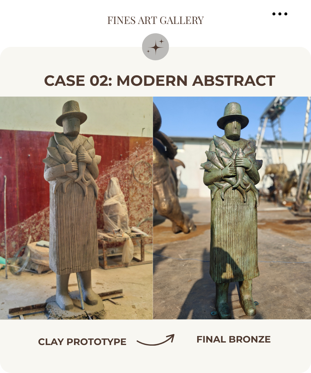 Modern abstract bronze sculpture: Clay model vs. final metal casting - Fine's Art Gallery