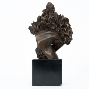 "Flames of Spirit" bronze horse head sculpture front view on white background showing flowing mane texture