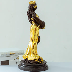 Gilded bronze Fortuna goddess wealth statue gold leaf front view full body