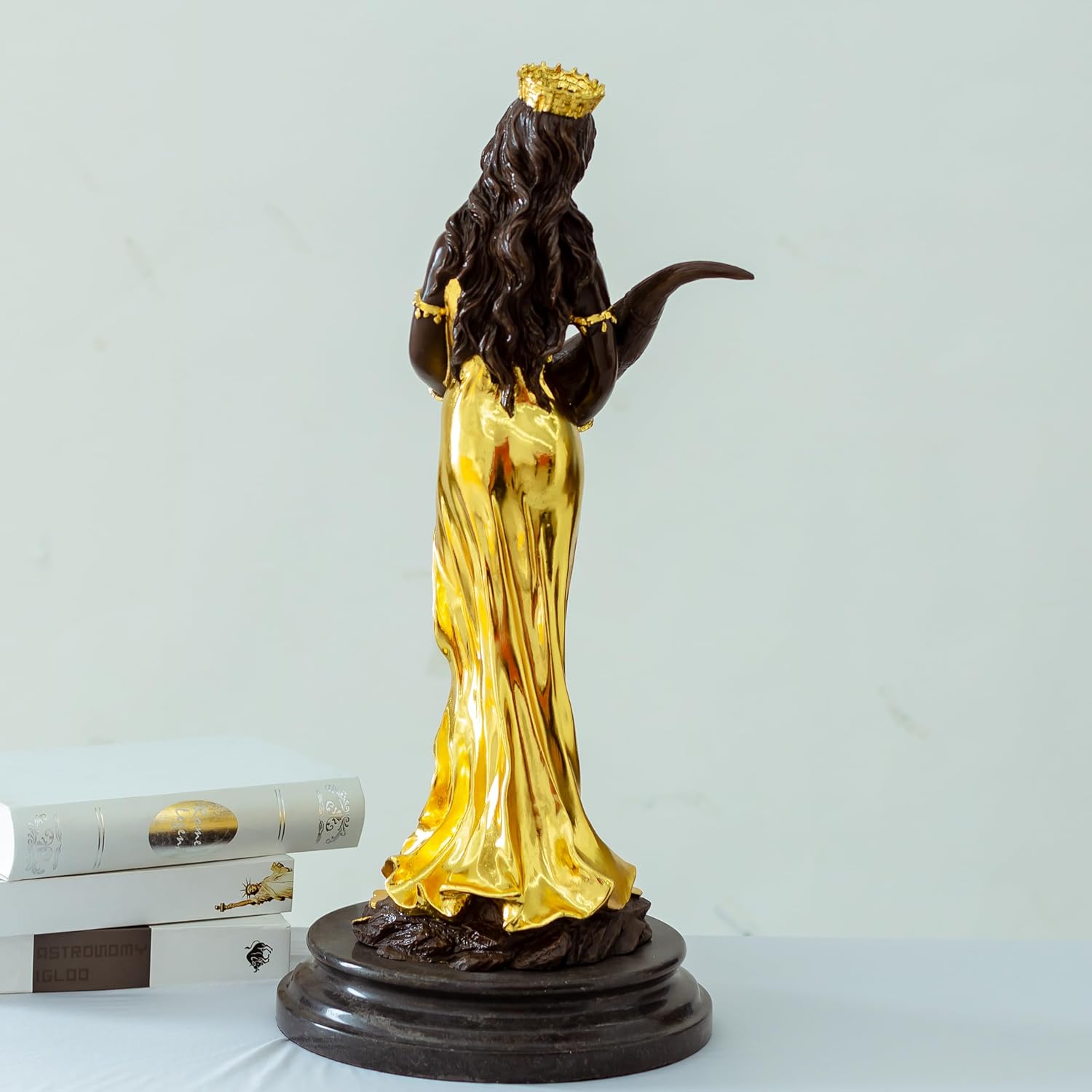 Gilded bronze Fortuna goddess wealth statue gold leaf side left profile view