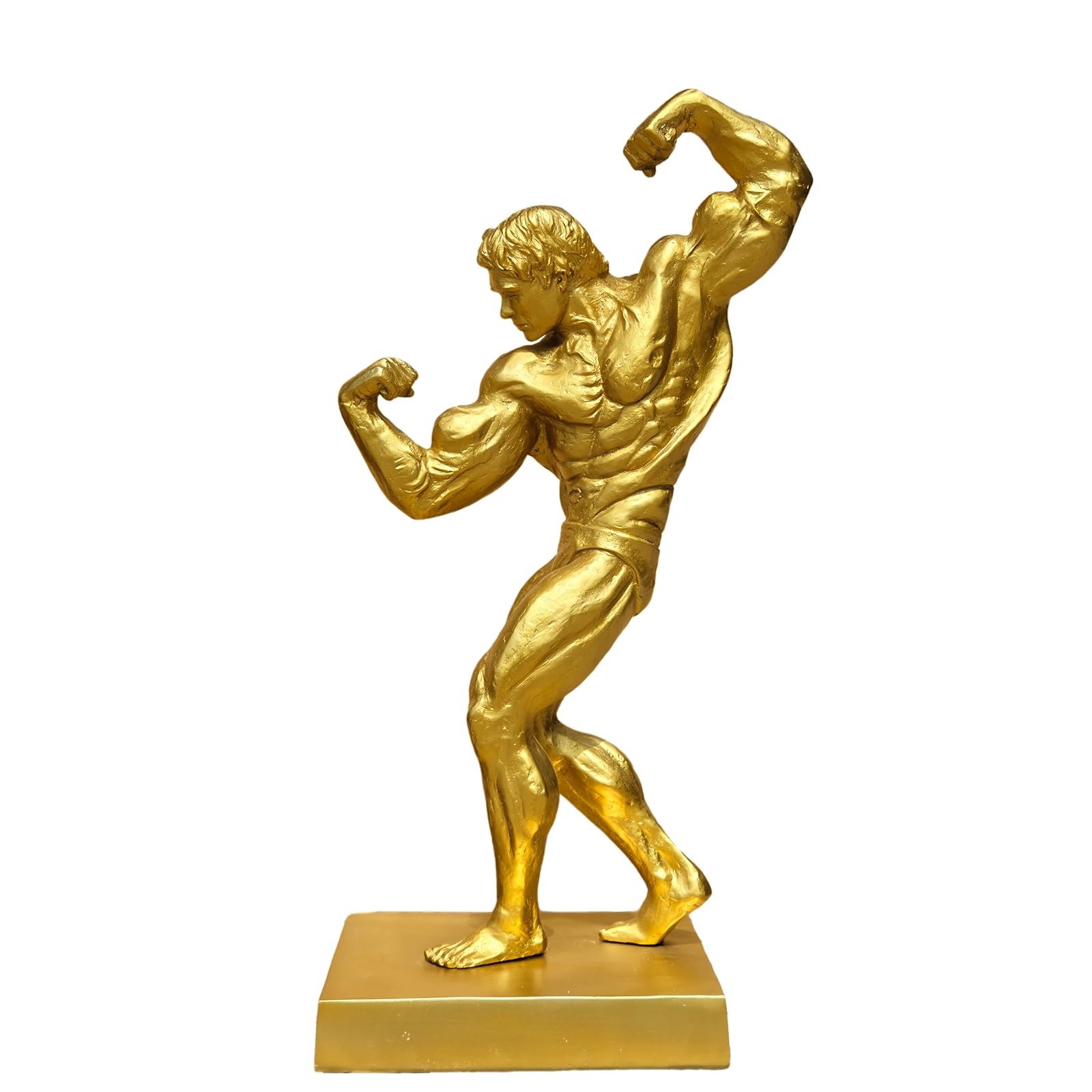 24-inch gilded gold bodybuilder bronze sculpture in side-twist vacuum pose, front view