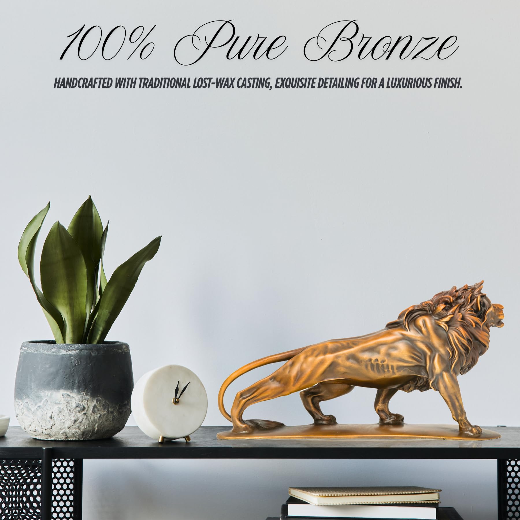 100% pure bronze Lion King sculpture showcasing premium craftsmanship in indoor display setting