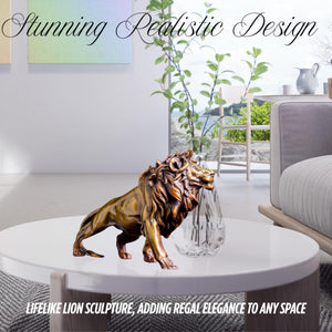Realistic gold bronze Lion King sculpture on coffee table as stunning decorative centerpiece