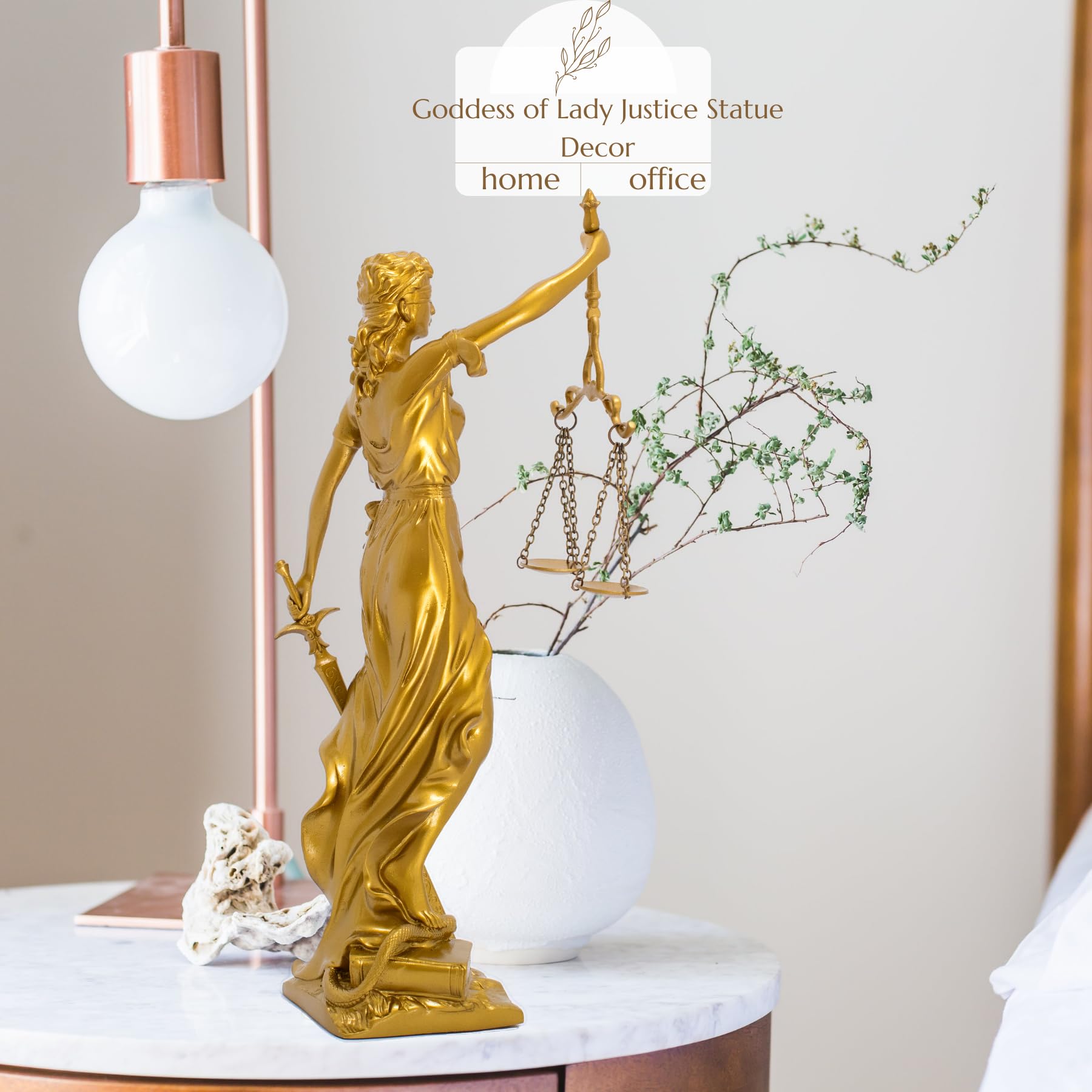 Gold Lady Justice Themis statue showcasing 100% bronze pure craftsmanship quality display