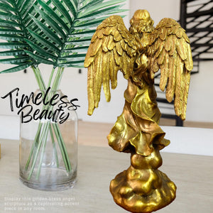 Golden brass angel trumpet statue timeless beauty hand scale size reference